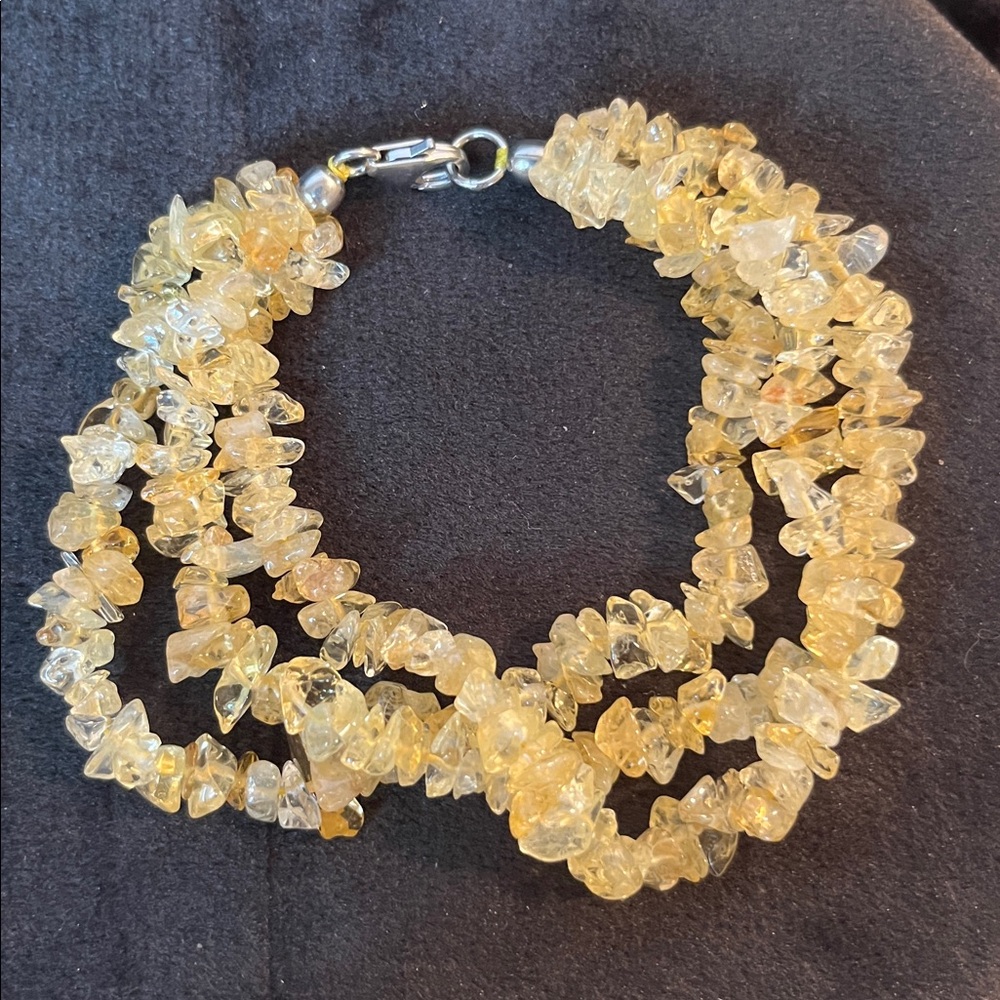 3 Row Natural Citrine Rock Bracelet with 925 Silver Clasp 7.25”
